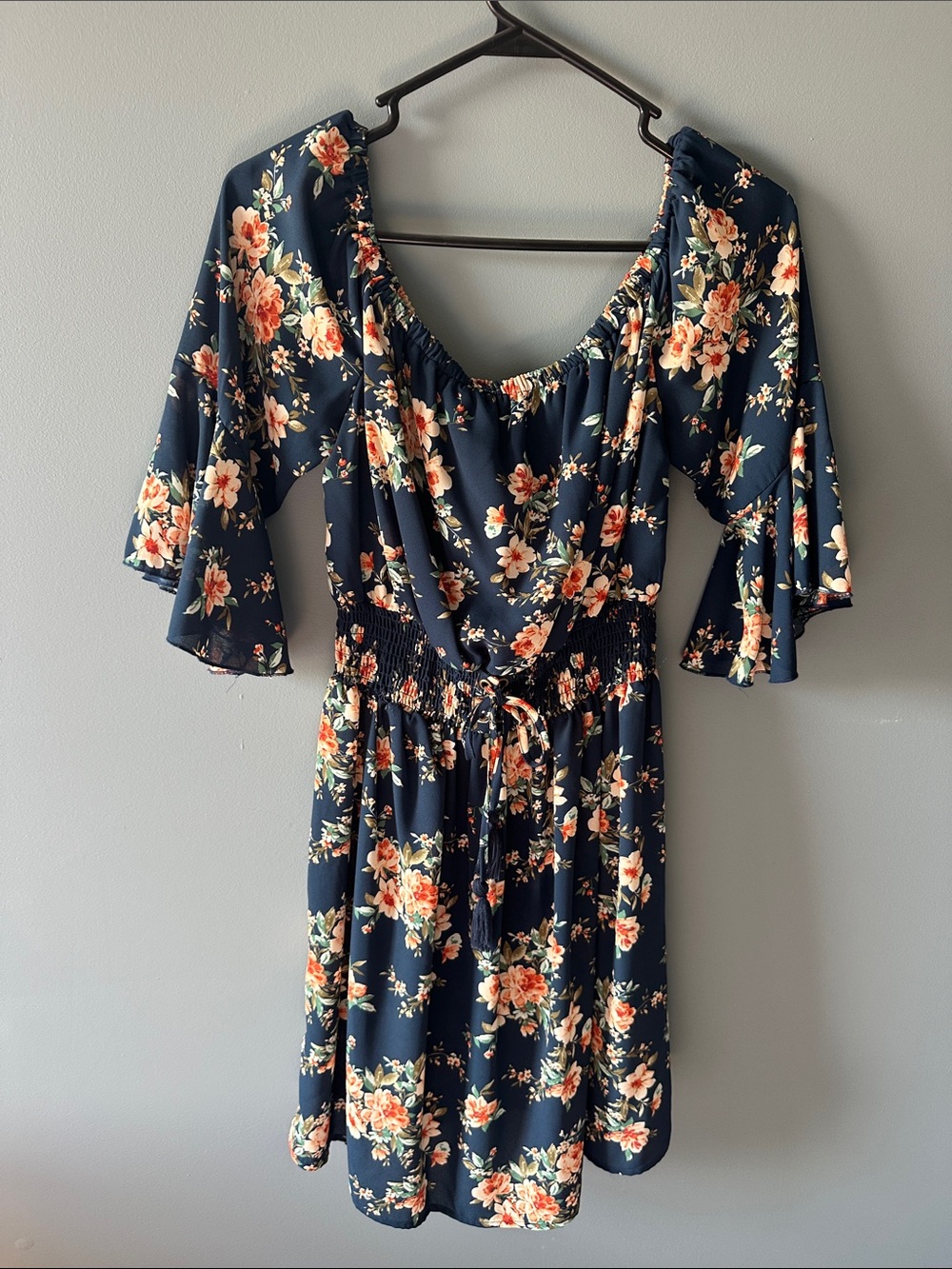 bailey blue Navy Floral Off-Shoulder Mini Dress